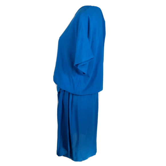 Vtg Back Button Ruched Side Pencil Skirt 2 Pc Suit Sz 10 Turquoise Office Siren - Picture 10 of 16